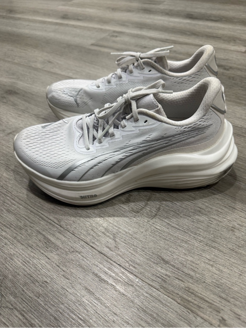 Puma Women’s White and Light Gray Nitro Running Sneakers